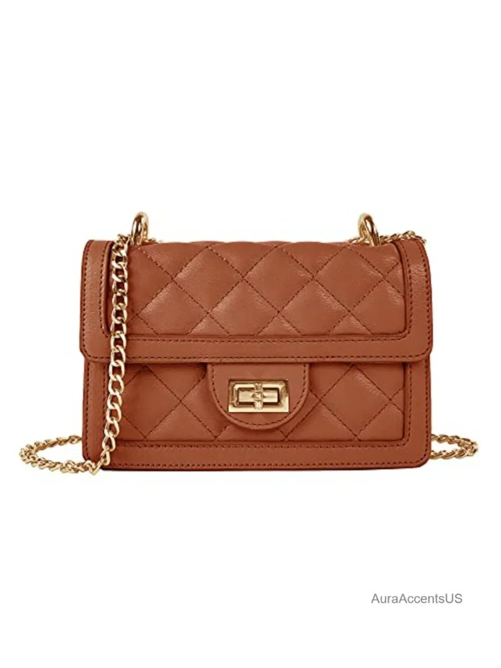 Small Quilted Crossbody Bag, Trendy Mini Shoulder Purse with Faux Leather, Gold